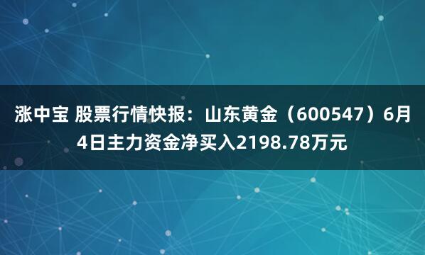 涨中宝 股票行情快报：山东黄金（600547）6月4日主力资金净买入2198.78万元